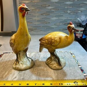 Pair of Glazed Hens Figurines Hollywood Regency Style Mid Century Made in Italy